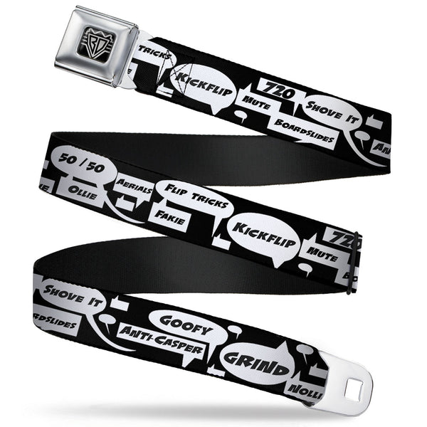 buckle down BD Wings Logo CLOSE-UP Full Color Black Silver Seatbelt Belt - Skater Bubbles Webbing
