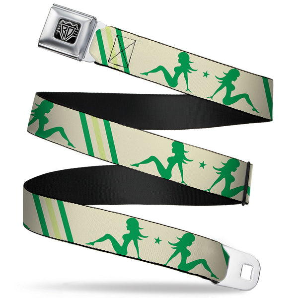buckle down BD Wings Logo CLOSE-UP Full Color Black Silver Seatbelt Belt - Mud Flap Girls w/Stripes Tan/Green/Lime Green Webbing