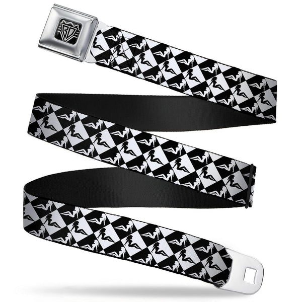 buckle down BD Wings Logo CLOSE-UP Full Color Black Silver Seatbelt Belt - Mud Flap Girl Diamonds Black/White Webbing
