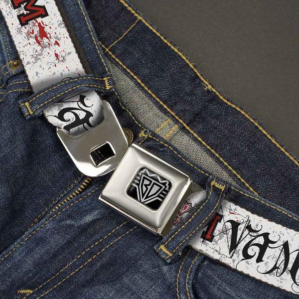 Buckle Down BD Wings Logo CLOSE-UP Full Color Black Silver Seatbelt Belt - Team Vampire Webbing