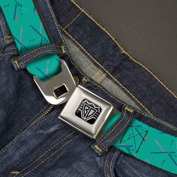 Buckle Down BD Wings Logo CLOSE-UP Full Color Black Silver Seatbelt Belt - PDX Airport Carpet Old Webbing