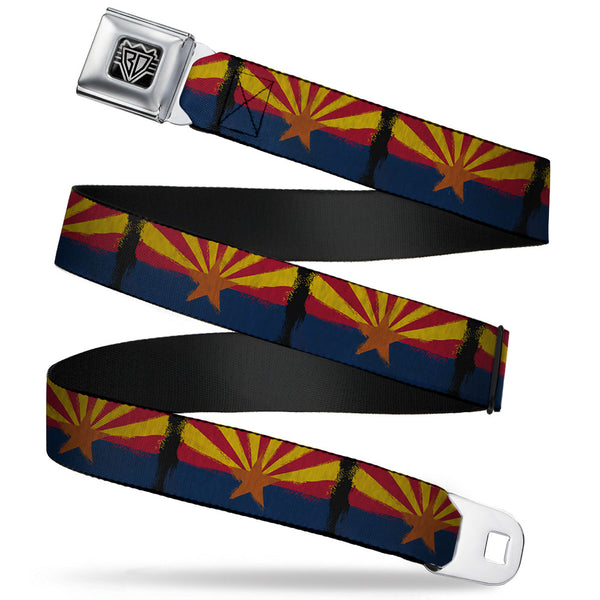 buckle down BD Wings Logo CLOSE-UP Full Color Black Silver Seatbelt Belt - Arizona Flag Distressed Painting Webbing