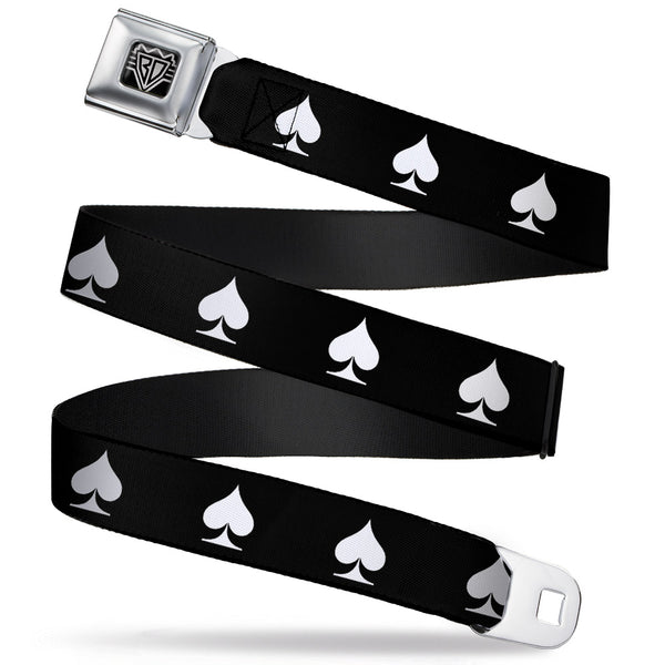 buckle down BD Wings Logo CLOSE-UP Full Color Black Silver Seatbelt Belt - Spade Black/White Webbing