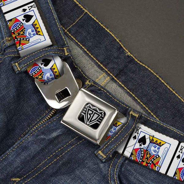 Buckle Down BD Wings Logo CLOSE-UP Full Color Black Silver Seatbelt Belt - King Of Spades Webbing