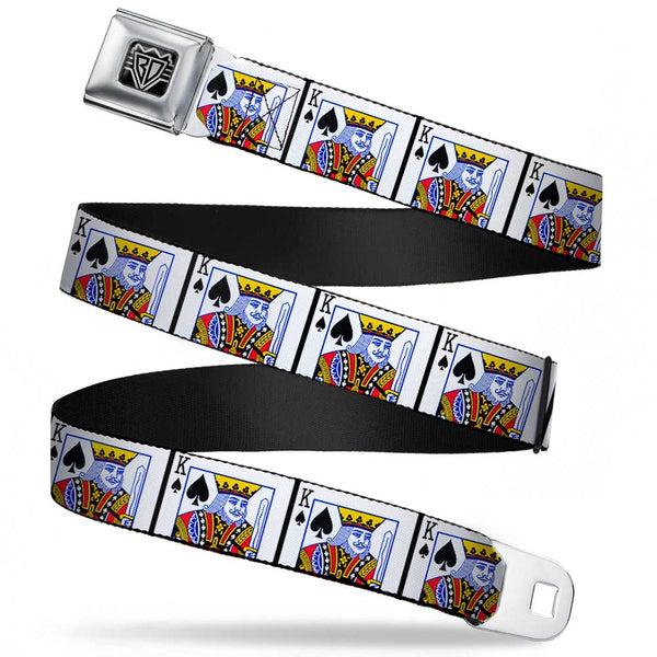 buckle down BD Wings Logo CLOSE-UP Full Color Black Silver Seatbelt Belt - King of Spades Webbing