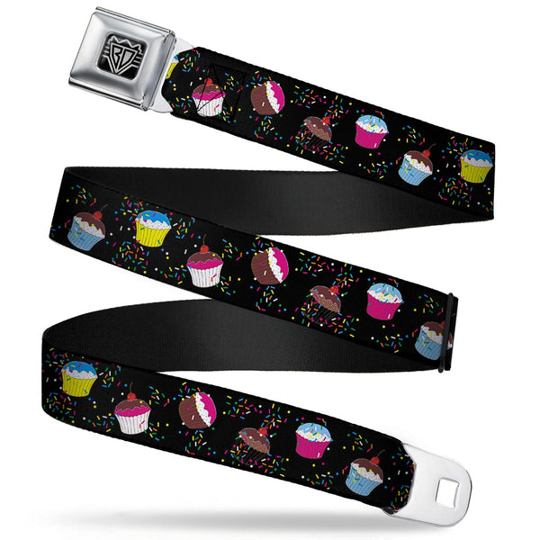 buckle down BD Wings Logo CLOSE-UP Full Color Black Silver Seatbelt Belt - Cupcake Sprinkles Black/Multi Color Webbing