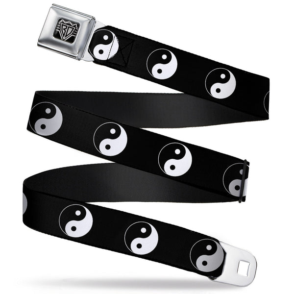 buckle down BD Wings Logo CLOSE-UP Full Color Black Silver Seatbelt Belt - Yin Yang Symbol Black/White Webbing