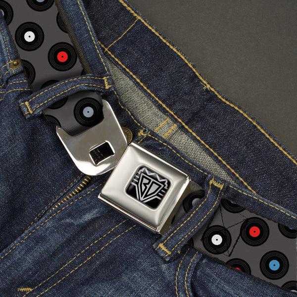 Buckle Down BD Wings Logo CLOSE-UP Full Color Black Silver Seatbelt Belt - Vinyl Records Gray/Black/Red/Blue/White Webbing