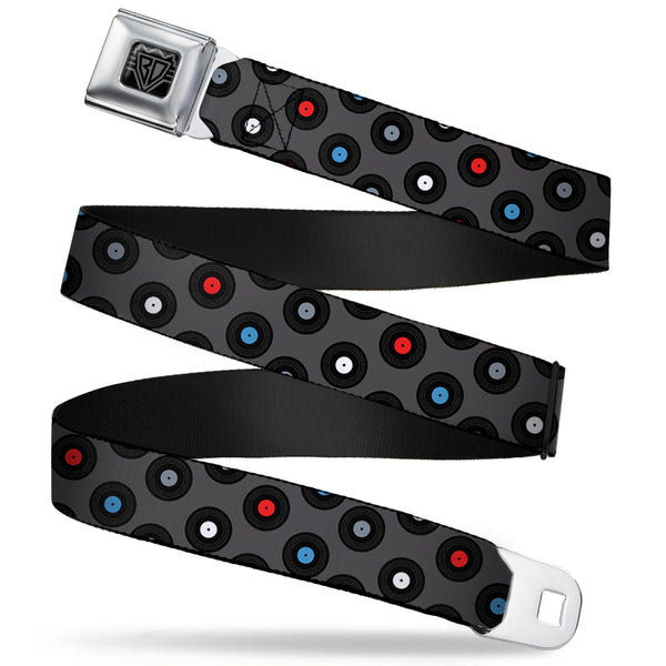 buckle down BD Wings Logo CLOSE-UP Full Color Black Silver Seatbelt Belt - Vinyl Records Gray/Black/Red/Blue/White Webbing