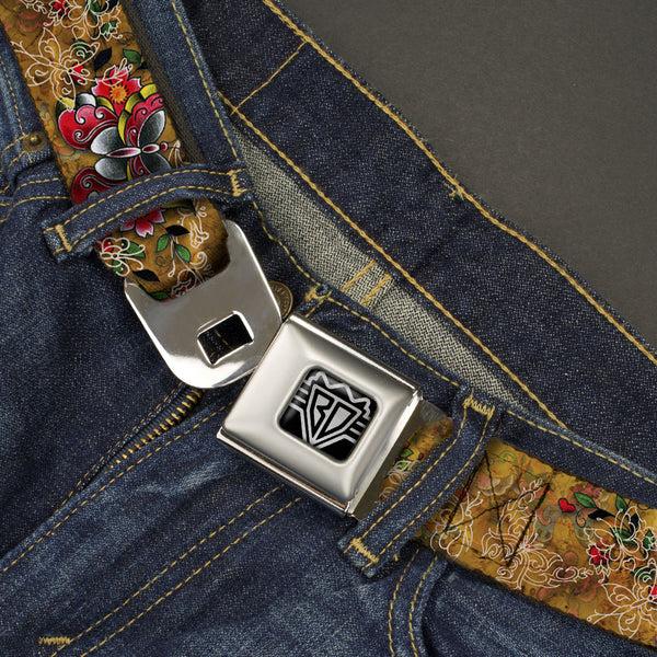 Buckle Down BD Wings Logo CLOSE-UP Full Color Black Silver Seatbelt Belt - TJ-Butterflies Webbing