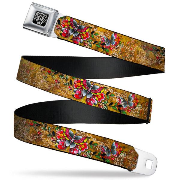buckle down BD Wings Logo CLOSE-UP Full Color Black Silver Seatbelt Belt - TJ-Butterflies Webbing