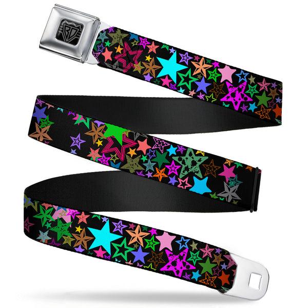 buckle down BD Wings Logo CLOSE-UP Full Color Black Silver Seatbelt Belt - Stargazer Black/Multi Color Webbing