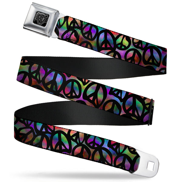 buckle down BD Wings Logo CLOSE-UP Full Color Black Silver Seatbelt Belt - Peace Psychedelic Webbing