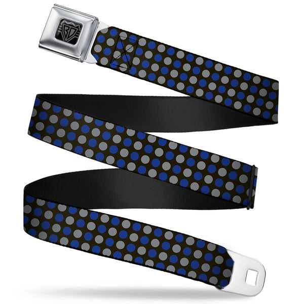 buckle down BD Wings Logo CLOSE-UP Full Color Black Silver Seatbelt Belt - Mini Polka Dots Black/Blue/Gray Webbing