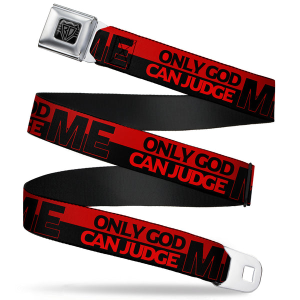 buckle down BD Wings Logo CLOSE-UP Full Color Black Silver Seatbelt Belt - ONLY GOD CAN JUDGE ME/Stripe Red/Black/Red Webbing