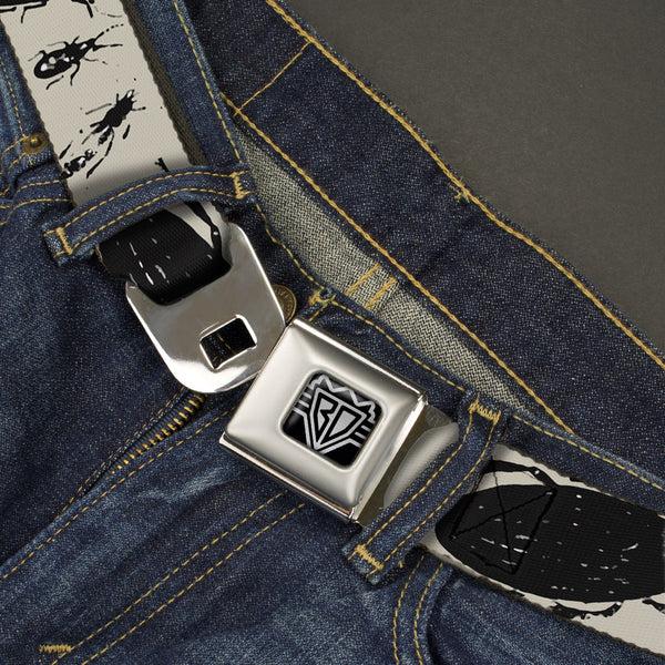Buckle Down BD Wings Logo CLOSE-UP Full Color Black Silver Seatbelt Belt - Insects Gray/Black Webbing
