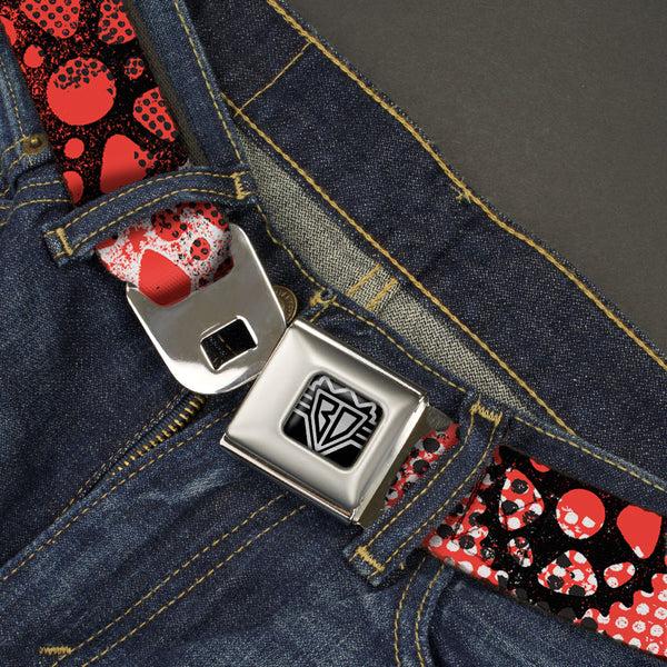 Buckle Down BD Wings Logo CLOSE-UP Full Color Black Silver Seatbelt Belt - Grunge Gears Orange Webbing