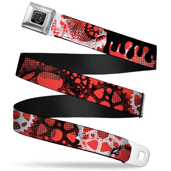 buckle down BD Wings Logo CLOSE-UP Full Color Black Silver Seatbelt Belt - Grunge Gears Orange Webbing