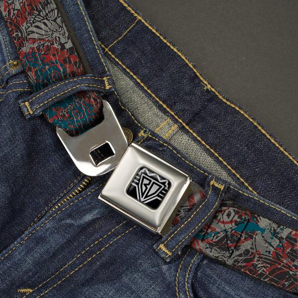 Buckle Down BD Wings Logo CLOSE-UP Full Color Black Silver Seatbelt Belt - Gothic 4 Webbing
