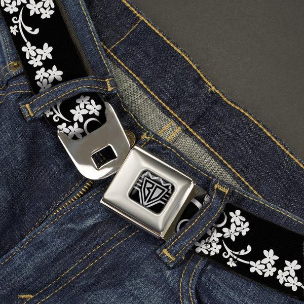 Buckle Down BD Wings Logo CLOSE-UP Full Color Black Silver Seatbelt Belt - Butterfly Garden2 Black/White Webbing