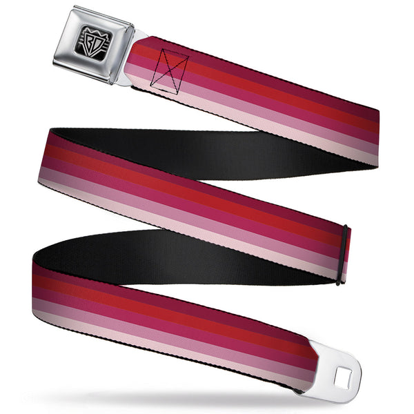 buckle down BD Wings Logo CLOSE-UP Full Color Black Silver Seatbelt Belt - Spectrum Pink Webbing