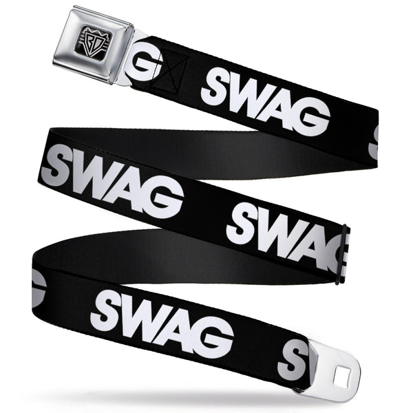 buckle down BD Wings Logo CLOSE-UP Full Color Black Silver Seatbelt Belt - SWAG Black/White Webbing