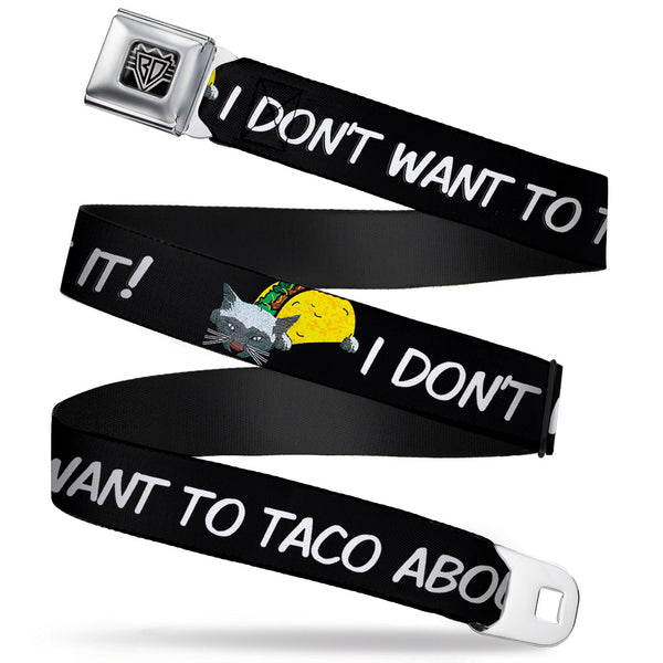 buckle down BD Wings Logo CLOSE-UP Full Color Black Silver Seatbelt Belt - Taco Cat I DON'T WANT TO TACO 'BOUT IT Webbing