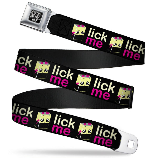 buckle down BD Wings Logo CLOSE-UP Full Color Black Silver Seatbelt Belt - LICK ME Battery Cartoon Webbing