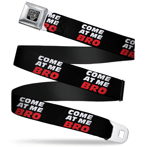 buckle down BD Wings Logo CLOSE-UP Full Color Black Silver Seatbelt Belt - COME-AT ME-BRO Black/White/Red Webbing
