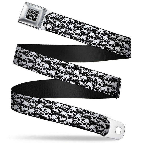 buckle down BD Wings Logo CLOSE-UP Full Color Black Silver Seatbelt Belt - Skull Yard Black/White Webbing