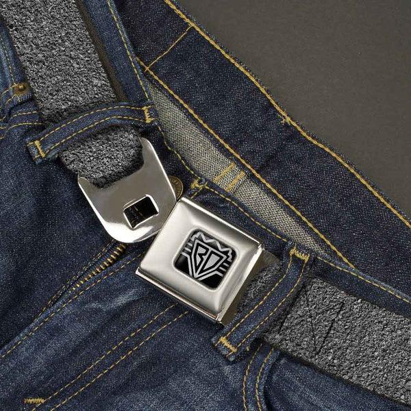 Buckle Down BD Wings Logo CLOSE-UP Full Color Black Silver Seatbelt Belt - Concrete Finish Grays Webbing
