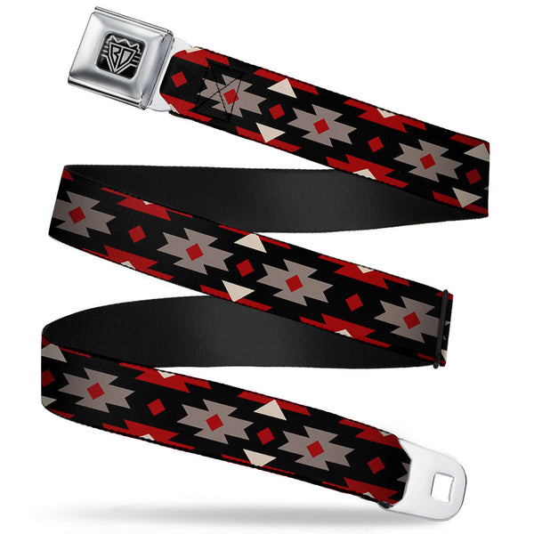 buckle down BD Wings Logo CLOSE-UP Full Color Black Silver Seatbelt Belt - Navajo Red/Black/Gray/Red Webbing