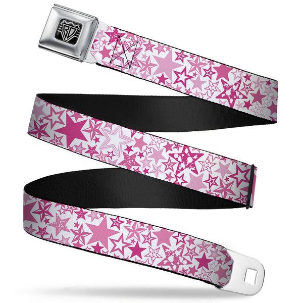 buckle down BD Wings Logo CLOSE-UP Full Color Black Silver Seatbelt Belt - Stargazer White/Pink Webbing