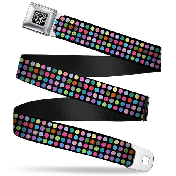 buckle down BD Wings Logo CLOSE-UP Full Color Black Silver Seatbelt Belt - Mini Polka Dots Black/Multi Color Webbing