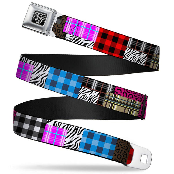 buckle down BD Wings Logo CLOSE-UP Full Color Black Silver Seatbelt Belt - Plaid & Animal Skins Webbing