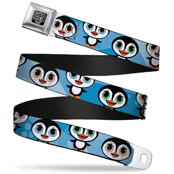 buckle down BD Wings Logo CLOSE-UP Full Color Black Silver Seatbelt Belt - Cute Penguins Blue Bubbles Webbing