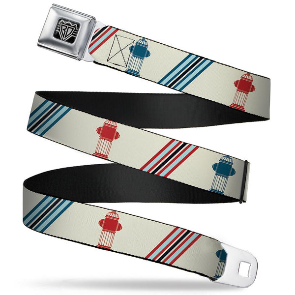 buckle down BD Wings Logo CLOSE-UP Full Color Black Silver Seatbelt Belt - Fire Hydrants/Stripes Tan/Blues/Reds Webbing