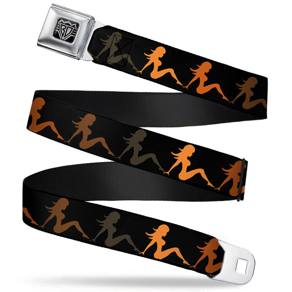 buckle down BD Wings Logo CLOSE-UP Full Color Black Silver Seatbelt Belt - Mud Flap Girl Repeat Black/Orange Fade Webbing