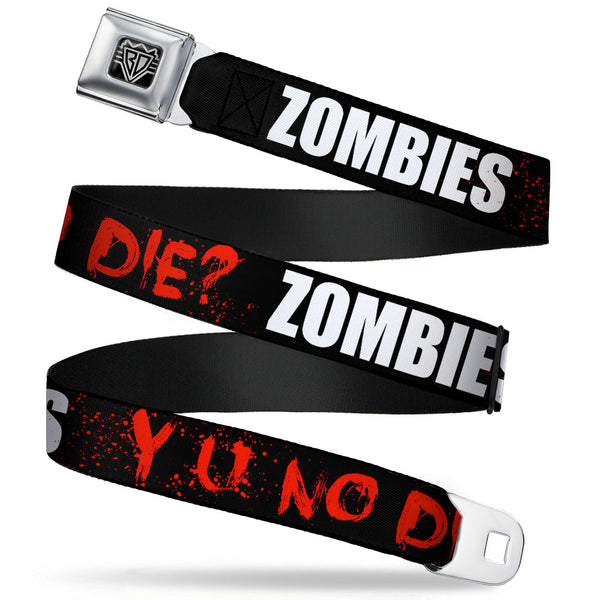 buckle down BD Wings Logo CLOSE-UP Full Color Black Silver Seatbelt Belt - Zombies Y U NO DIE Black/White/Red Webbing