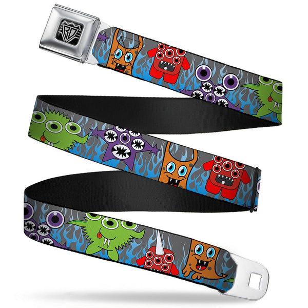buckle down BD Wings Logo CLOSE-UP Full Color Black Silver Seatbelt Belt - Cute Monsters Gray/Flame Blue Webbing