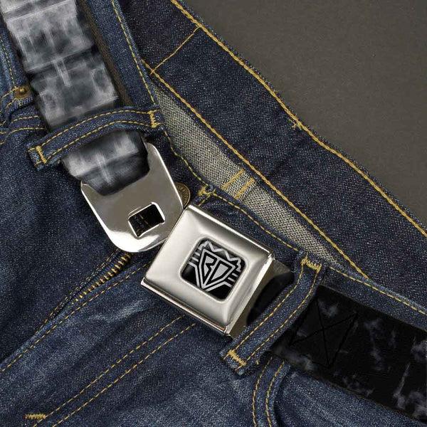 Buckle Down BD Wings Logo CLOSE-UP Full Color Black Silver Seatbelt Belt - Spinal X-Ray Black/White Webbing