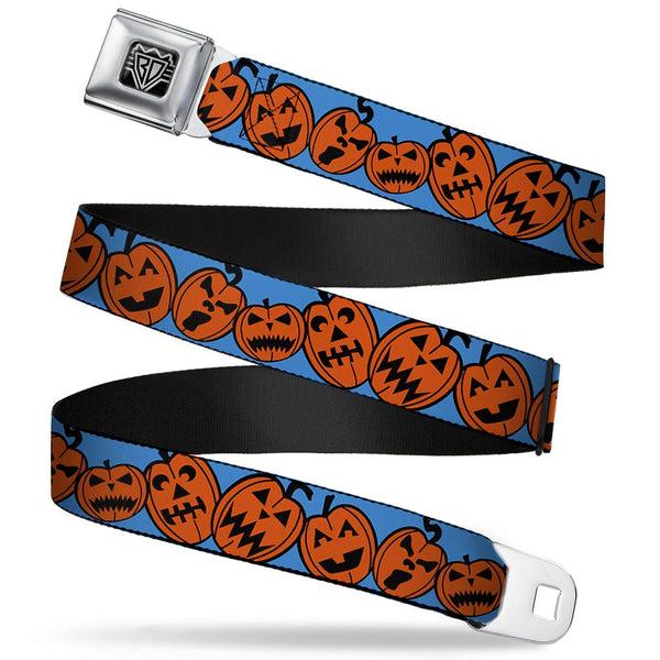 buckle down BD Wings Logo CLOSE-UP Full Color Black Silver Seatbelt Belt - Jack-o'-Lanterns Blue Webbing