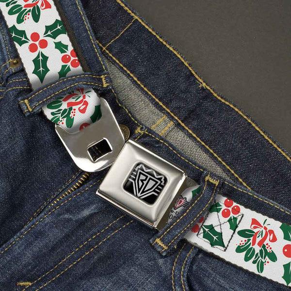 Buckle Down BD Wings Logo CLOSE-UP Full Color Black Silver Seatbelt Belt - Holly & Mistletoe Webbing