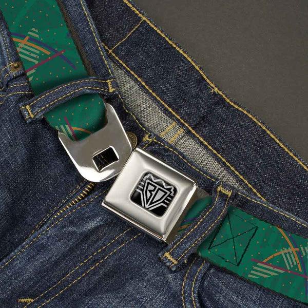 Buckle Down BD Wings Logo CLOSE-UP Full Color Black Silver Seatbelt Belt - PDX Airport Carpet New Webbing