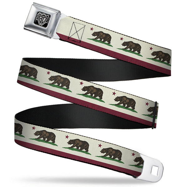 buckle down BD Wings Logo CLOSE-UP Full Color Black Silver Seatbelt Belt - California Flag Bear Weathered White Webbing