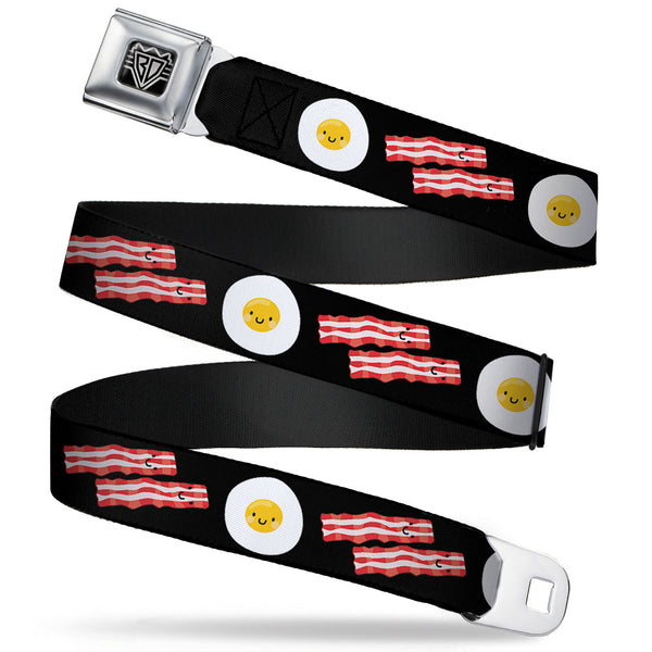 buckle down BD Wings Logo CLOSE-UP Full Color Black Silver Seatbelt Belt - Bacon & Eggs Black Webbing