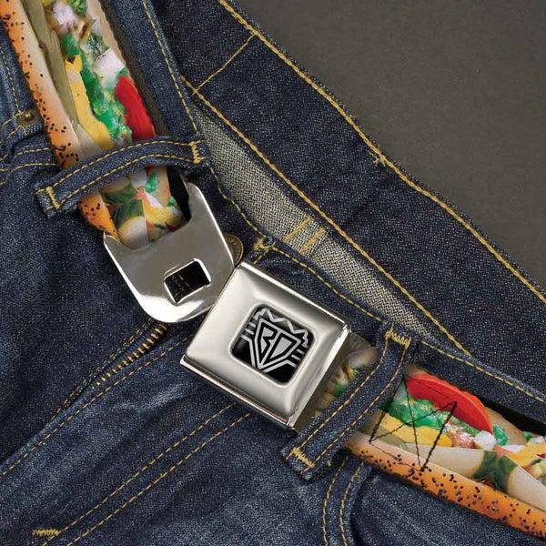 Buckle Down BD Wings Logo CLOSE-UP Full Color Black Silver Seatbelt Belt - Chicago Style Hot Dog Vivid Webbing