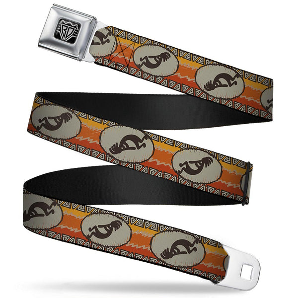buckle down BD Wings Logo CLOSE-UP Full Color Black Silver Seatbelt Belt - Kokopelli Icon/Western Tan/Brown/Reds Webbing
