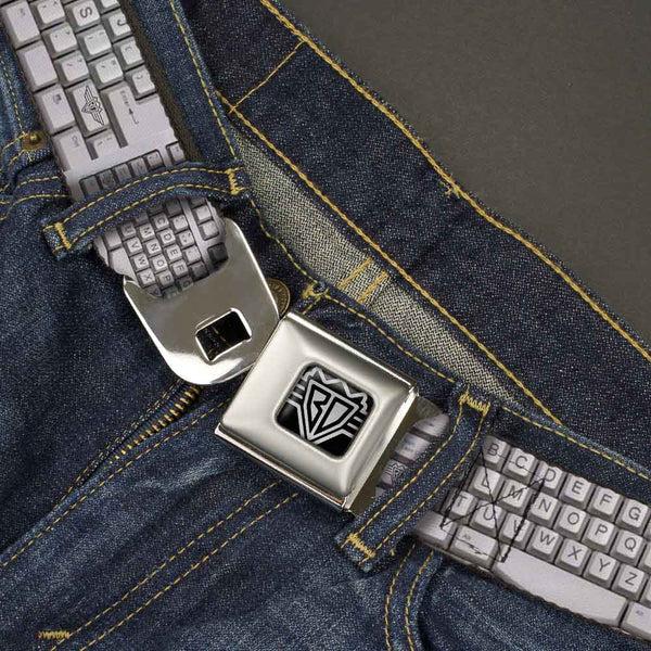Buckle Down BD Wings Logo CLOSE-UP Full Color Black Silver Seatbelt Belt - BD Keyboard Webbing