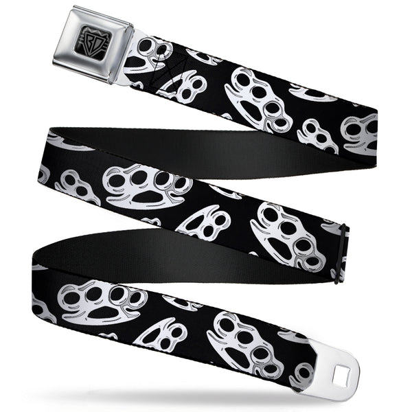 buckle down BD Wings Logo CLOSE-UP Full Color Black Silver Seatbelt Belt - Brass Knuckles/Skulls/Roses2 Black/White Webbing